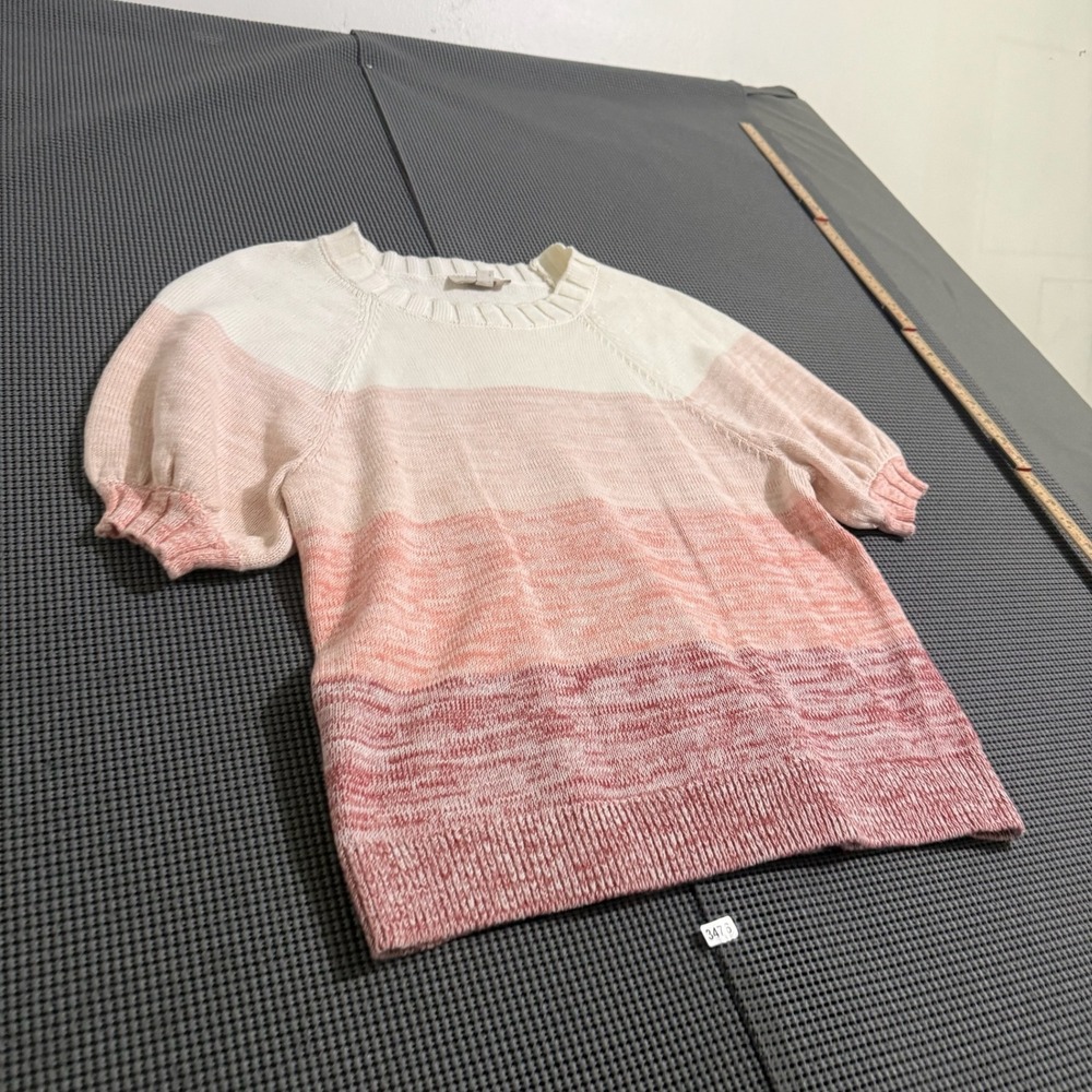 LOFT Outlet Womens Pink Cream Colorblock Puff Short Sleeve Sweater Size S